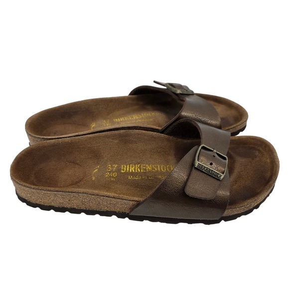 Birkenstock Madrid Buckle Sandals Bronze Leather Strap Cork Womens 6 - Picture 3 of 9